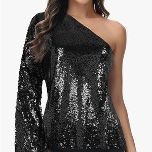 Black One-Shoulder Sequin Top